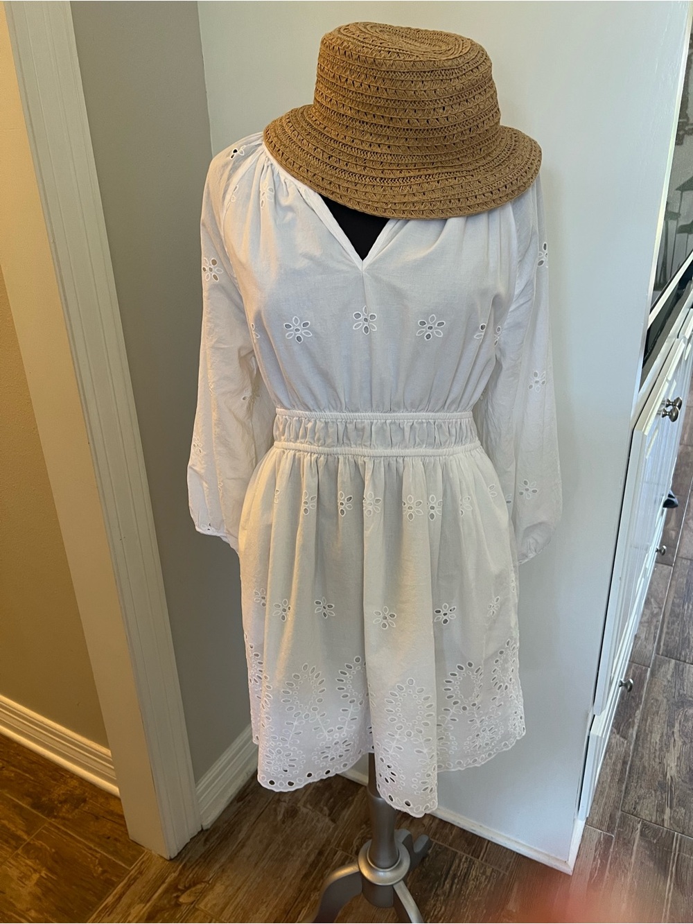Universal Thread White Eyelet V-Neck Smocked Waist Dress